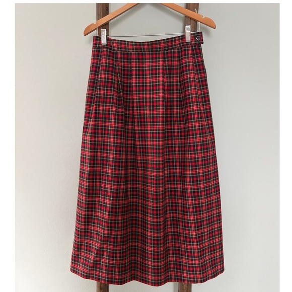 Pendleton Plaid Midi Skirt Pure Virgin  Wool  A-Line  Red Black Size 12 - Picture 2 of 5
